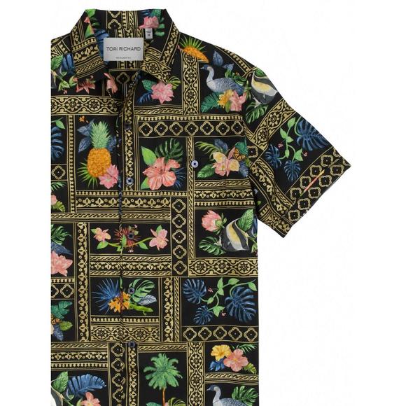 NEW TORI RICHARD men's silk shirt island collective in black